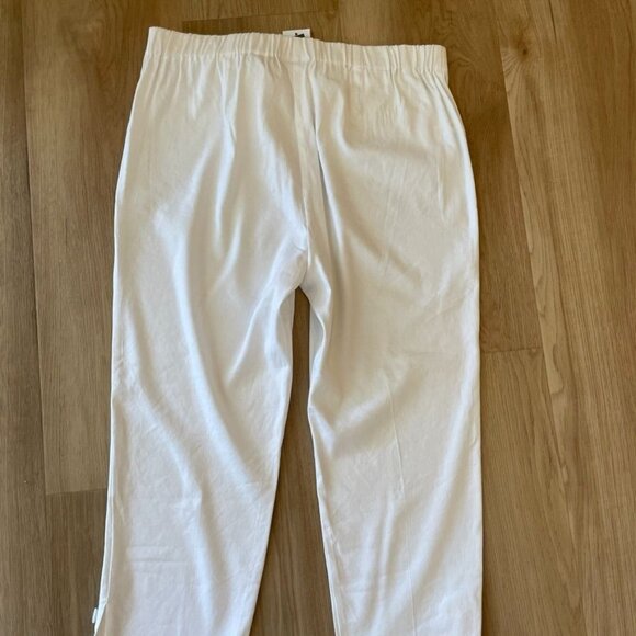 J. Jill White Linen Stretch Cropped Ankle Pants NWT Elastic Waist Button Cuff L - Picture 7 of 8